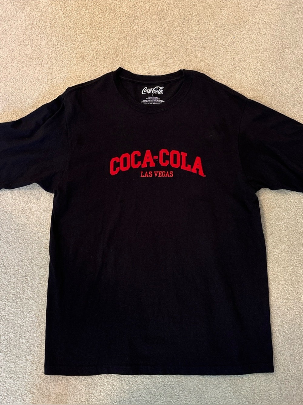 Coca Cola Coke Las Vegas Embroidered Logo Black Short Sleeve T-Shirt Mens Size L